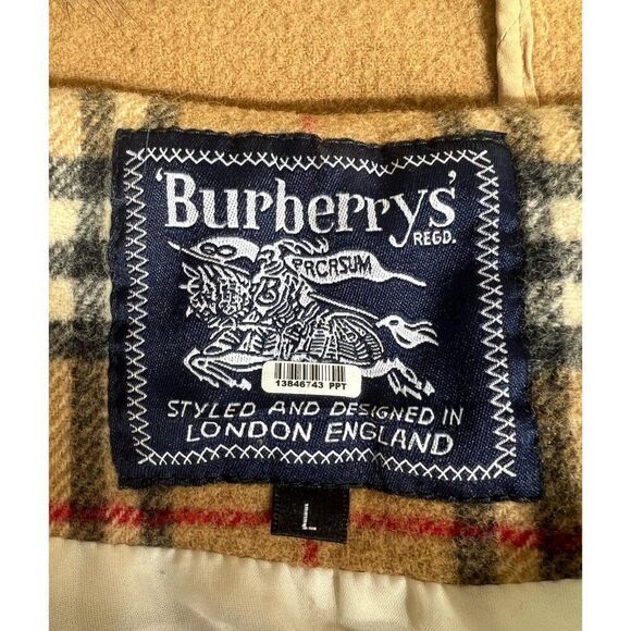 Authentic Vintage BURBERRY Beige Nova Check Wool Hooded Peacoat Size L - Picture 14 of 16